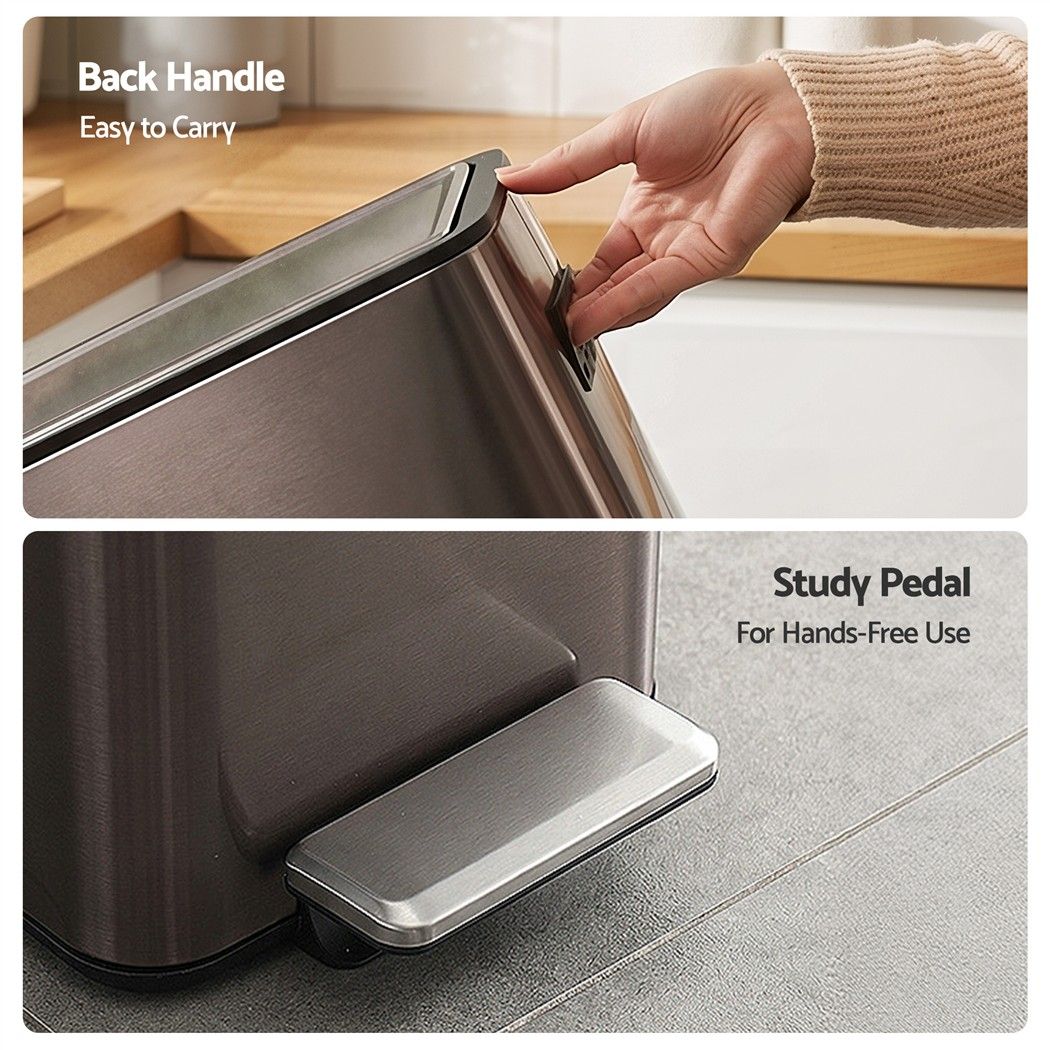 15L Slim Pedal Rubbish Bin with Soft-Closing Lid and Removable Inner Bucket - Grey - Home & Garden > Kitchen Bins > Pedal Bins - Rivercity House & Home Co. (ABN 18 642 972 209) - Affordable Modern Furniture Australia