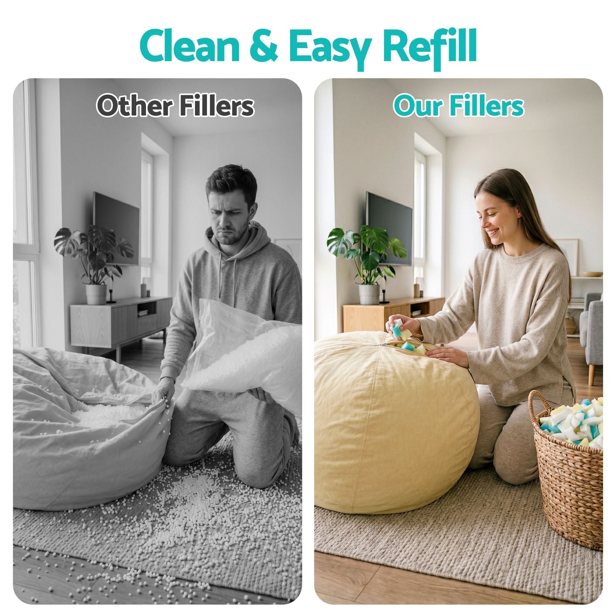 15lbs (6.6KG) Bean Bag Filler Shredded Memory Foam Filling High Density Soft Pillow Stuffing for Bean Bag Chair, Couch Cushion, Dog Bed, Stuffed Animals and Arts Crafts - Furniture > Sofas > Sofa Accessories - Rivercity House & Home Co. (ABN 18 642 972 209) - Affordable Modern Furniture Australia