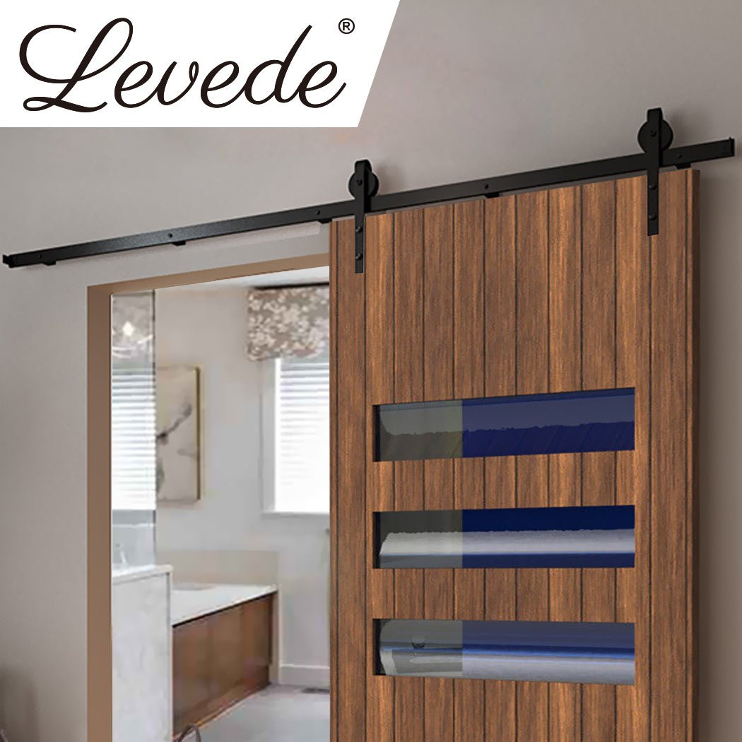 1.5M Antique Classic Single Sliding Barn Door Track Kit - Black - Rivercity House & Home Co. (ABN 18 642 972 209) - Affordable Modern Furniture Australia