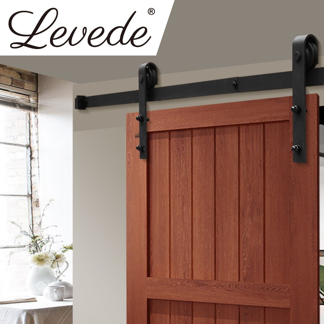 1.5M Antique Classic Single Sliding Barn Door Track Kit - Black - Rivercity House & Home Co. (ABN 18 642 972 209) - Affordable Modern Furniture Australia