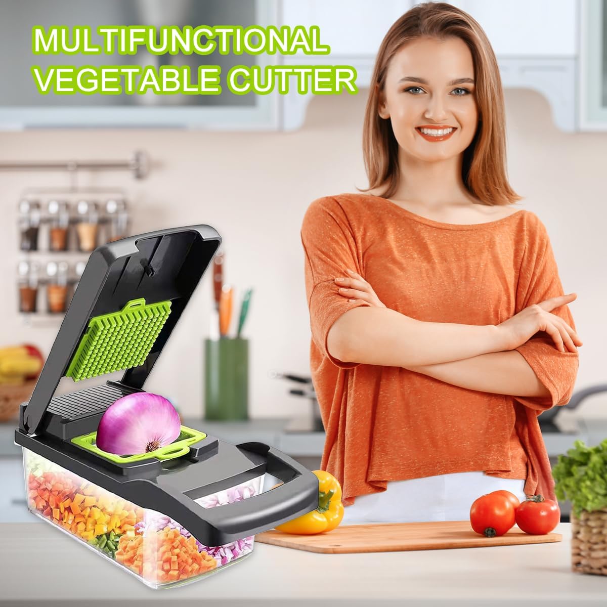 16 - in - 1 Multifunctional Mandoline Vegetable Chopper with Stainless Steel Blades, Storage Container & Hand Guard - White - Home & Garden > Artificial Plants > Pots, Planters & Accessories - Rivercity House & Home Co. (ABN 18 642 972 209) - Affordable Modern Furniture Australia