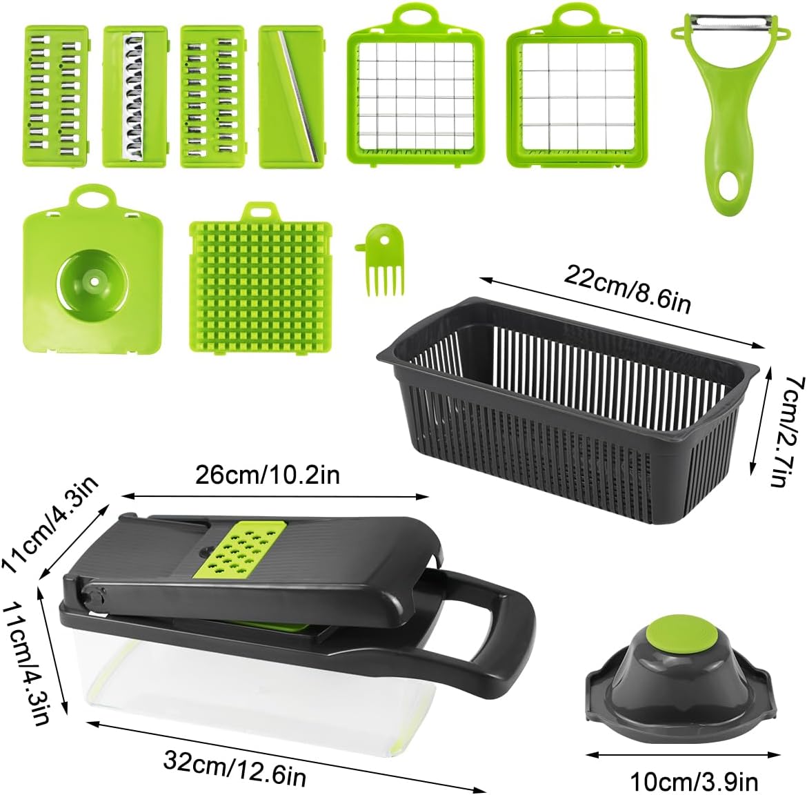 16 - in - 1 Multifunctional Mandoline Vegetable Chopper with Stainless Steel Blades, Storage Container & Hand Guard - White - Home & Garden > Artificial Plants > Pots, Planters & Accessories - Rivercity House & Home Co. (ABN 18 642 972 209) - Affordable Modern Furniture Australia