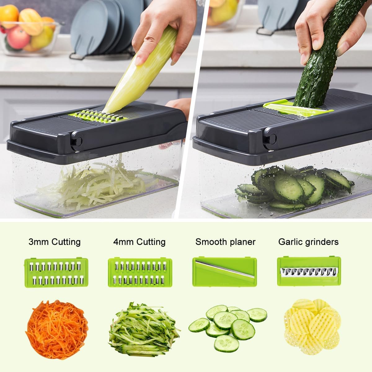 16 - in - 1 Multifunctional Mandoline Vegetable Chopper with Stainless Steel Blades, Storage Container & Hand Guard - White - Home & Garden > Artificial Plants > Pots, Planters & Accessories - Rivercity House & Home Co. (ABN 18 642 972 209) - Affordable Modern Furniture Australia