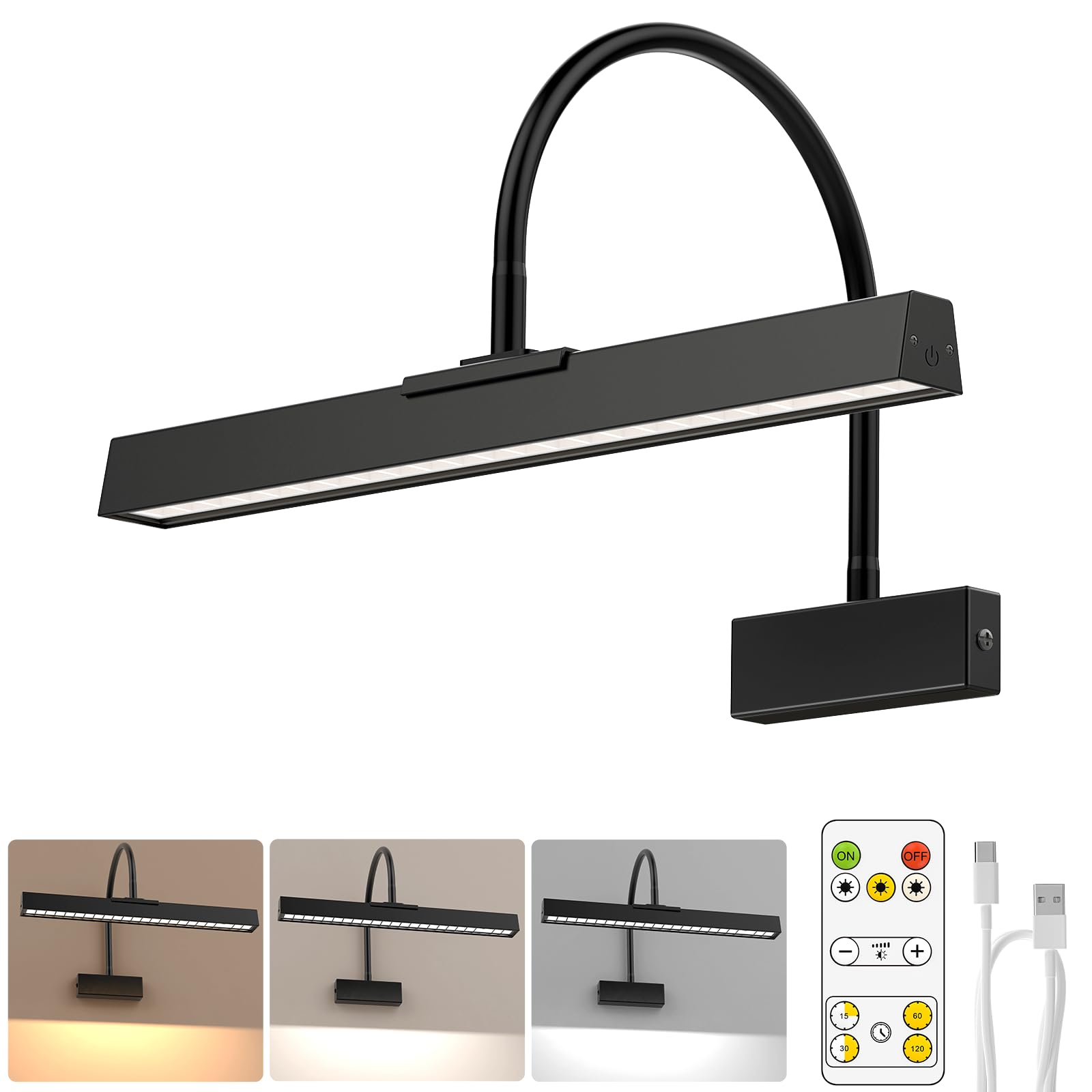 16 Inch Wireless Picture Frame Light with Remote, 3 CCT Dimmable Timer - Black - Home & Garden > Lighting > Wall Lights - Rivercity House & Home Co. (ABN 18 642 972 209) - Affordable Modern Furniture Australia