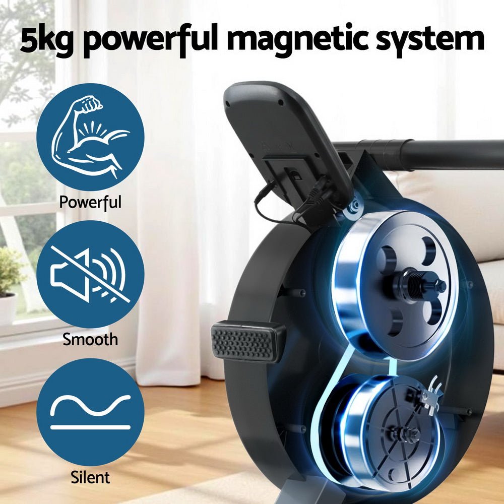 16 Level Magnetic Rowing Machine for Home with App Connect Black - Sports & Fitness > Exercise, Gym & Fitness > Gym Equipment & Accessories - Rivercity House & Home Co. (ABN 18 642 972 209) - Affordable Modern Furniture Australia