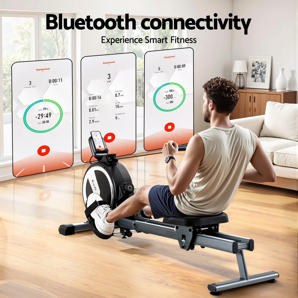 16 Level Magnetic Rowing Machine for Home with App Connect Black - Sports & Fitness > Exercise, Gym & Fitness > Gym Equipment & Accessories - Rivercity House & Home Co. (ABN 18 642 972 209) - Affordable Modern Furniture Australia