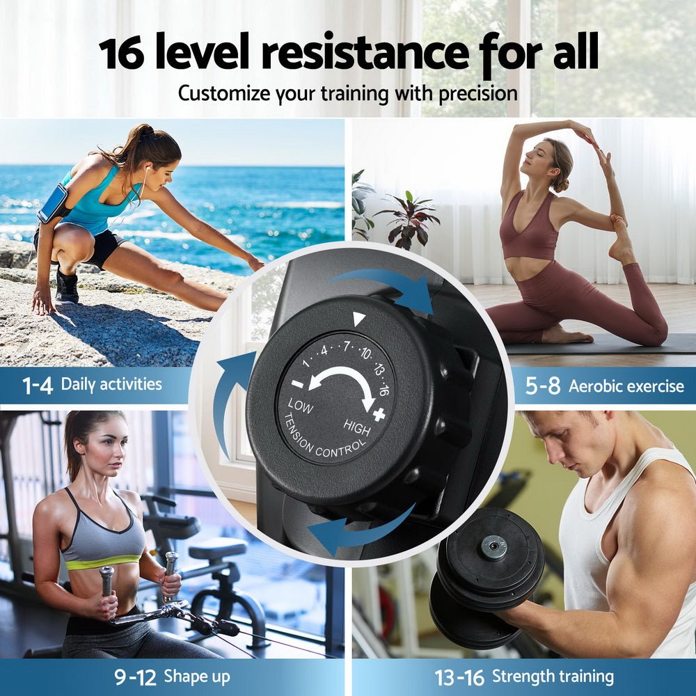 16 Level Magnetic Rowing Machine for Home with App Connect Black - Sports & Fitness > Exercise, Gym & Fitness > Gym Equipment & Accessories - Rivercity House & Home Co. (ABN 18 642 972 209) - Affordable Modern Furniture Australia