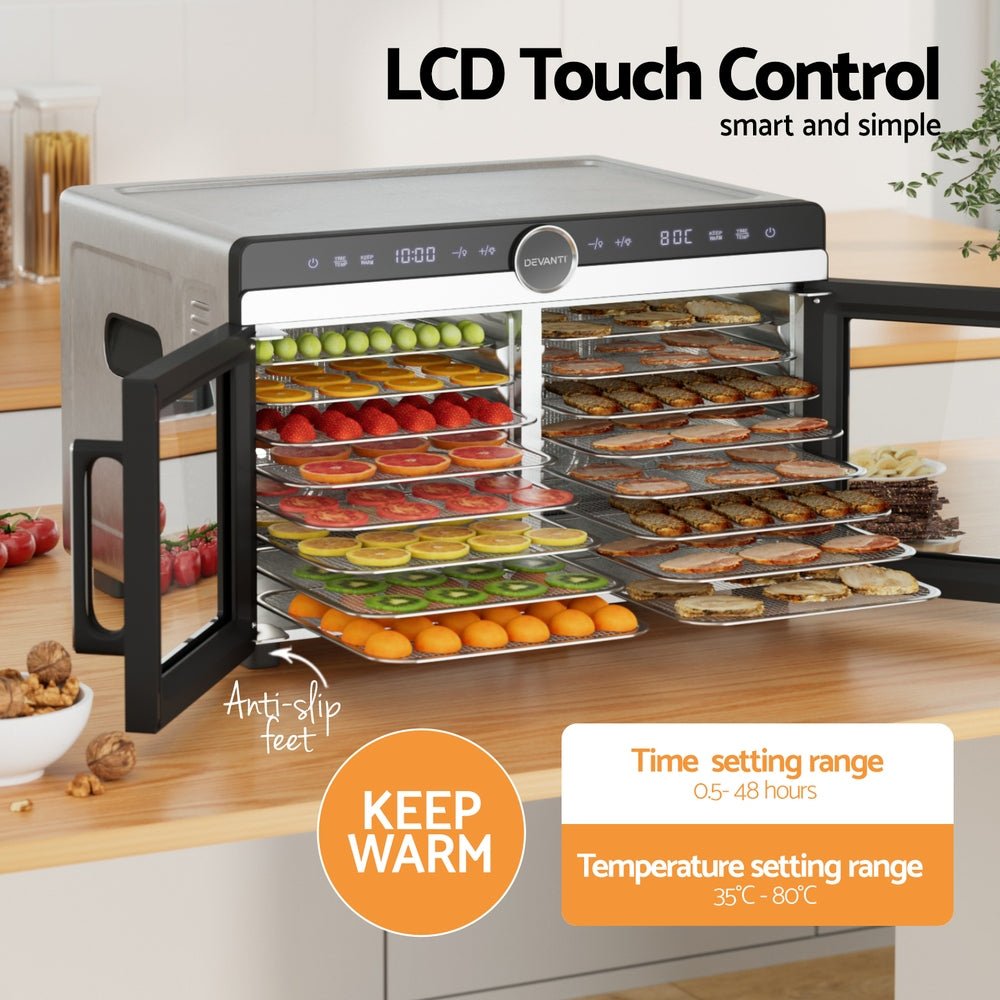 16 Trays Food Dehydrator Dual - Zone Stainless Steel - Appliances > Kitchen Appliances > Food Dehydrators - Rivercity House & Home Co. (ABN 18 642 972 209) - Affordable Modern Furniture Australia