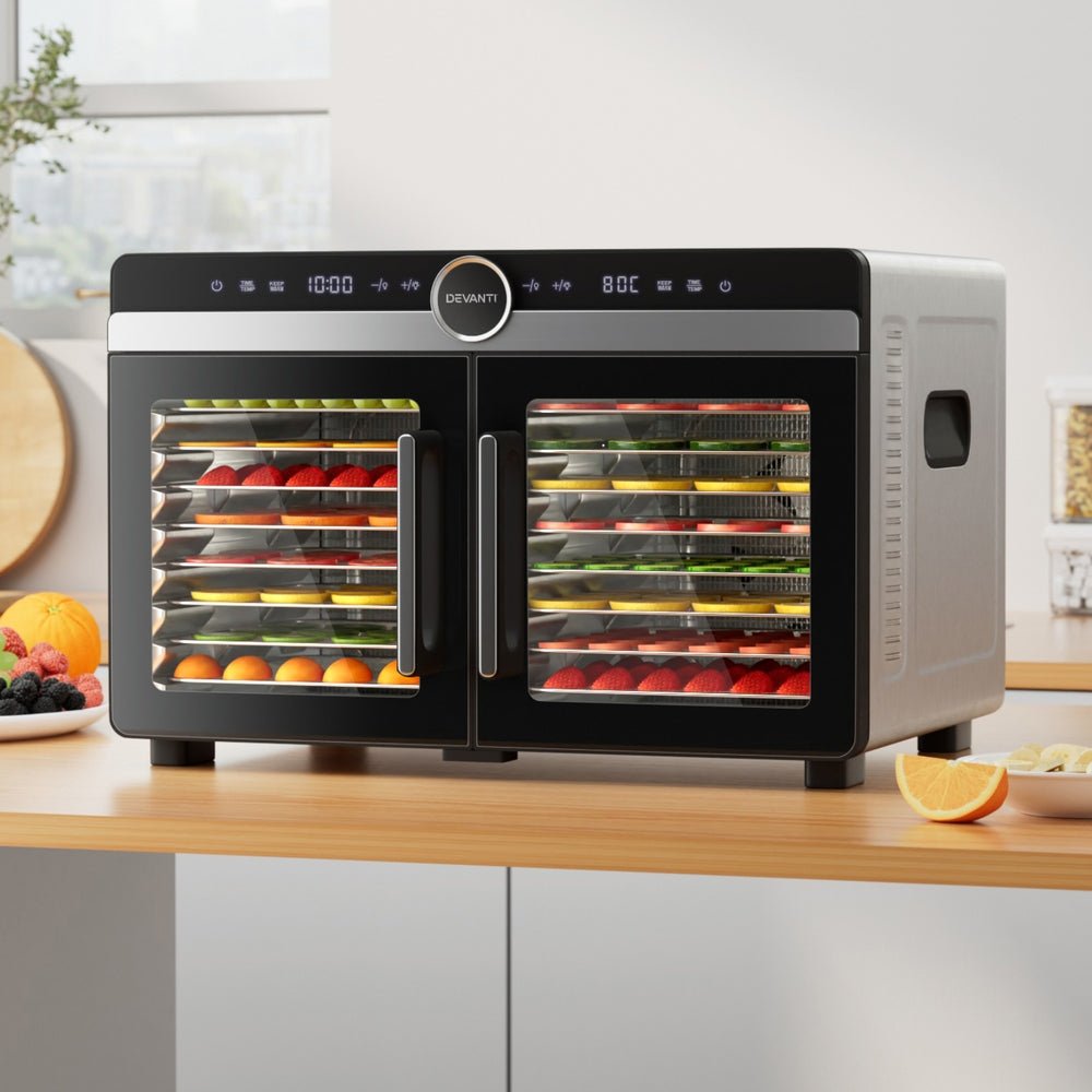 16 Trays Food Dehydrator Dual - Zone Stainless Steel - Appliances > Kitchen Appliances > Food Dehydrators - Rivercity House & Home Co. (ABN 18 642 972 209) - Affordable Modern Furniture Australia