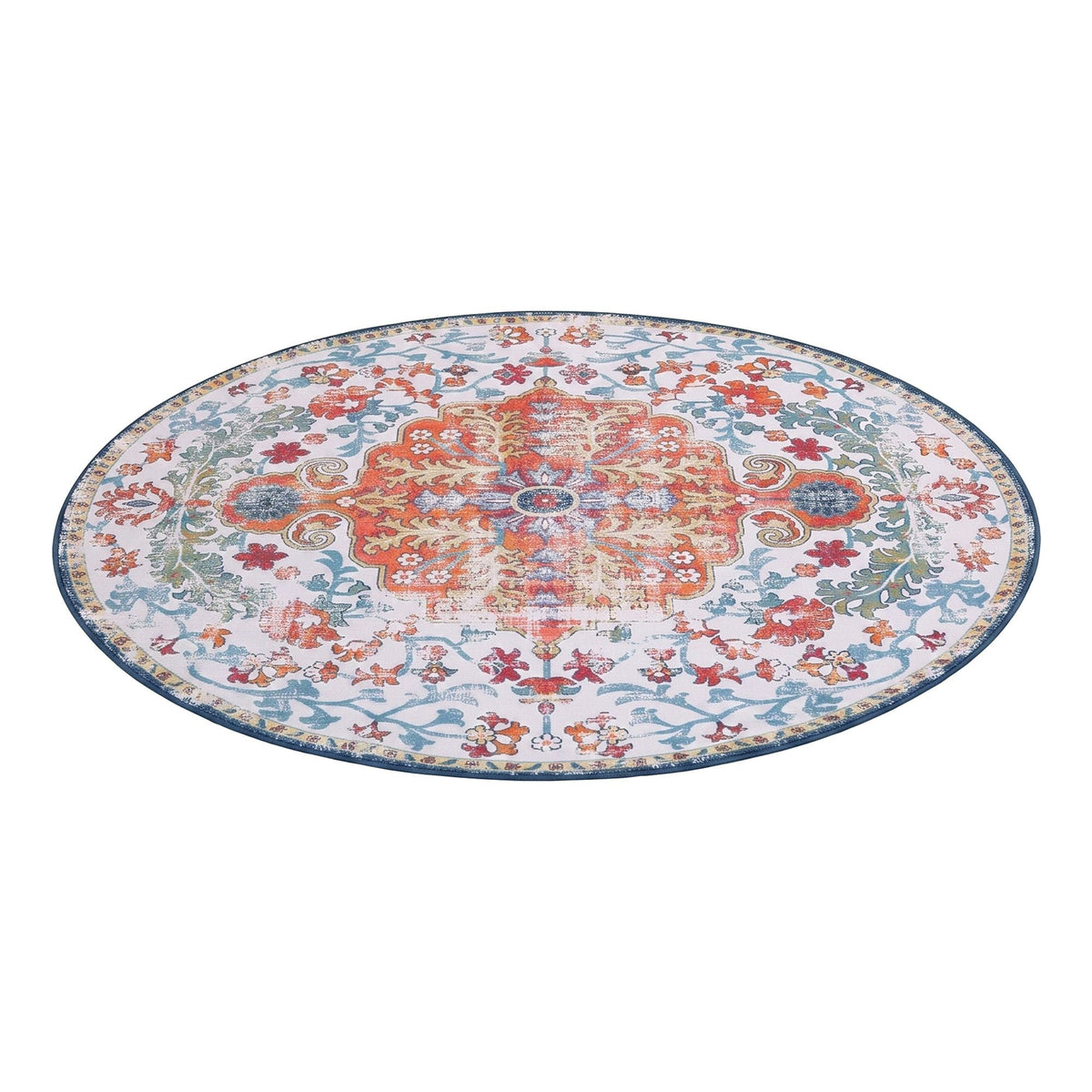 160 cm Round Ultra Thin Silicone Grip Rug for Living Room Bedroom Entryway - Vintage Boho - Home & Garden > Rugs > Round Rugs - Rivercity House & Home Co. (ABN 18 642 972 209) - Affordable Modern Furniture Australia