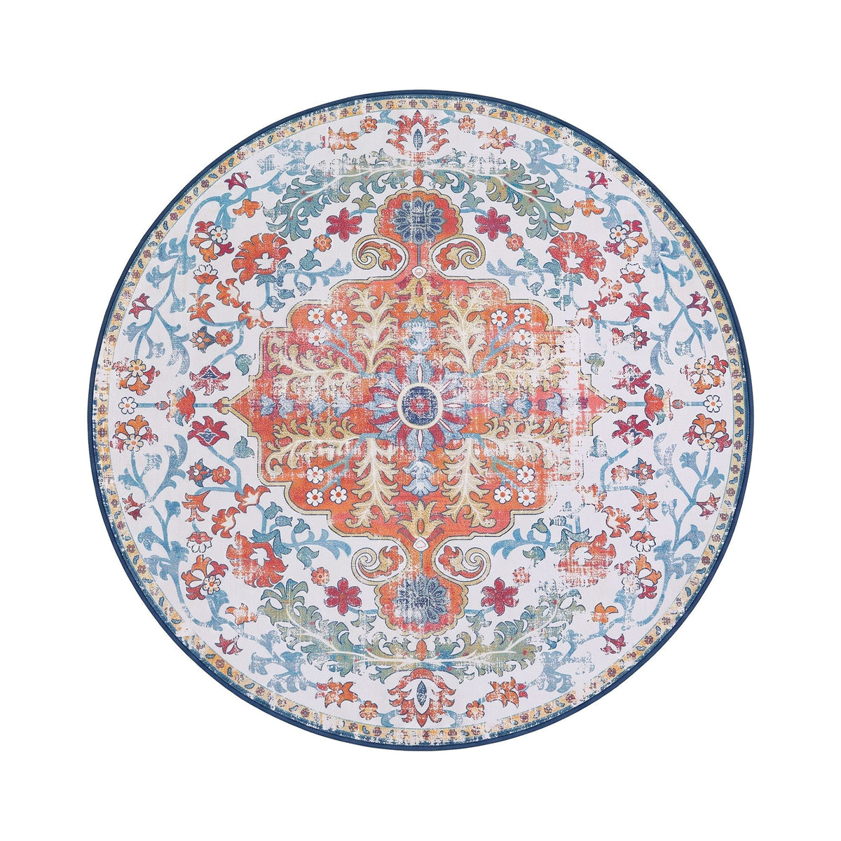 160 cm Round Ultra Thin Silicone Grip Rug for Living Room Bedroom Entryway - Vintage Boho - Home & Garden > Rugs > Round Rugs - Rivercity House & Home Co. (ABN 18 642 972 209) - Affordable Modern Furniture Australia