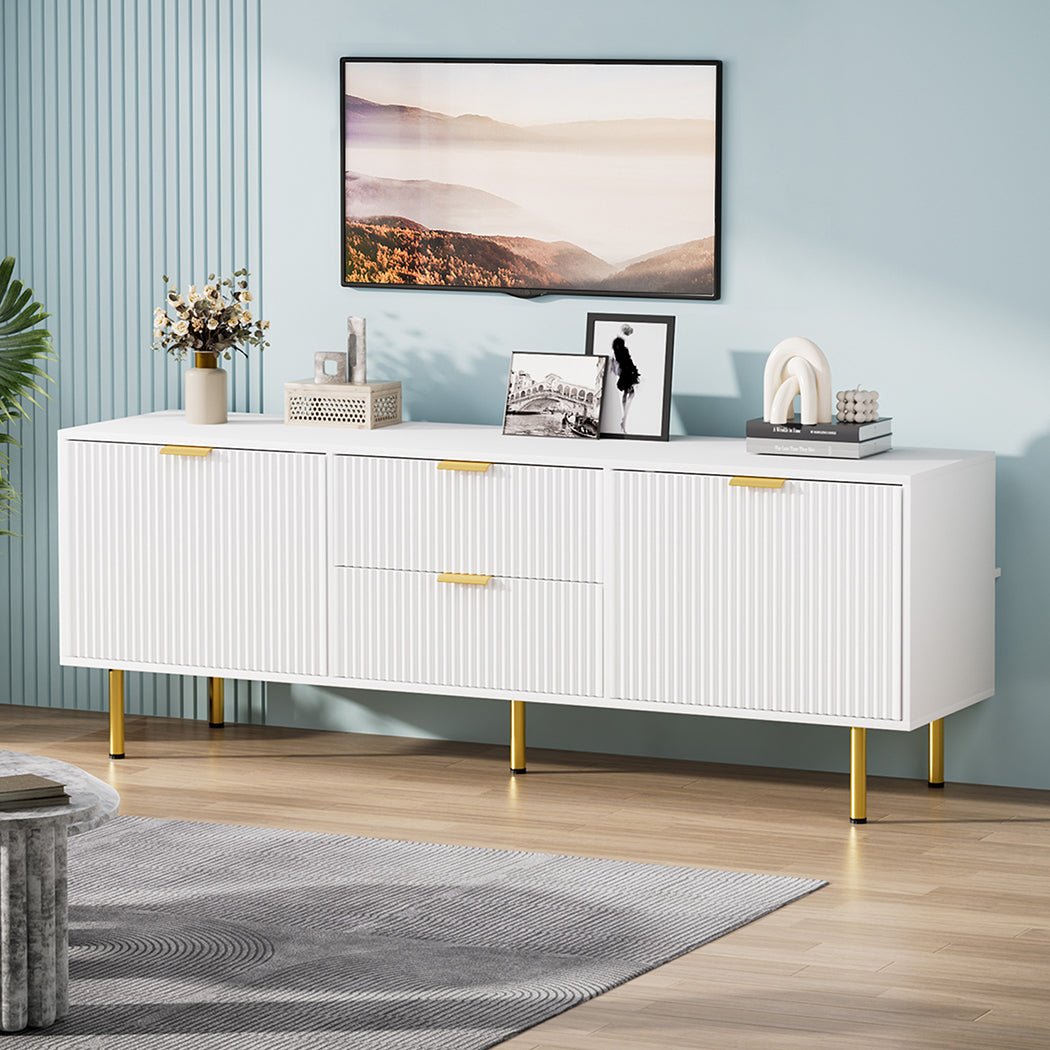 160cm Light - Luxury Entertainment Unit TV Cabinet with Storage - White - Rivercity House & Home Co. (ABN 18 642 972 209) - Affordable Modern Furniture Australia