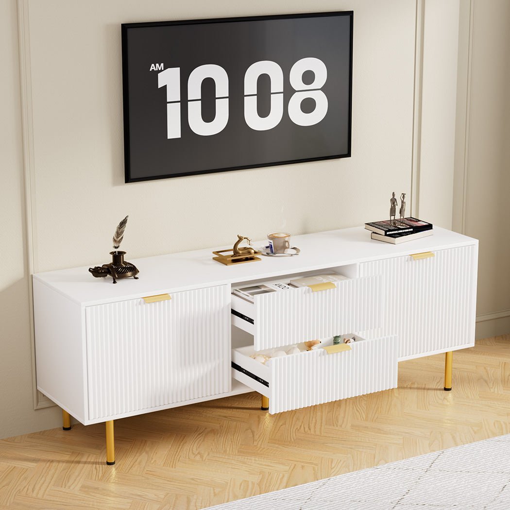 160cm Light - Luxury Entertainment Unit TV Cabinet with Storage - White - Rivercity House & Home Co. (ABN 18 642 972 209) - Affordable Modern Furniture Australia