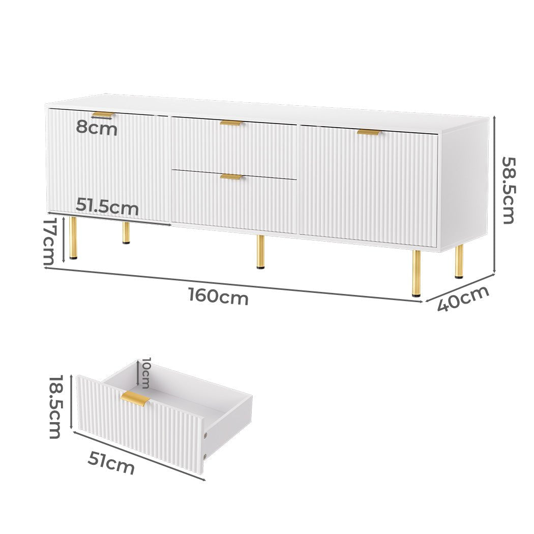160cm Light - Luxury Entertainment Unit TV Cabinet with Storage - White - Rivercity House & Home Co. (ABN 18 642 972 209) - Affordable Modern Furniture Australia