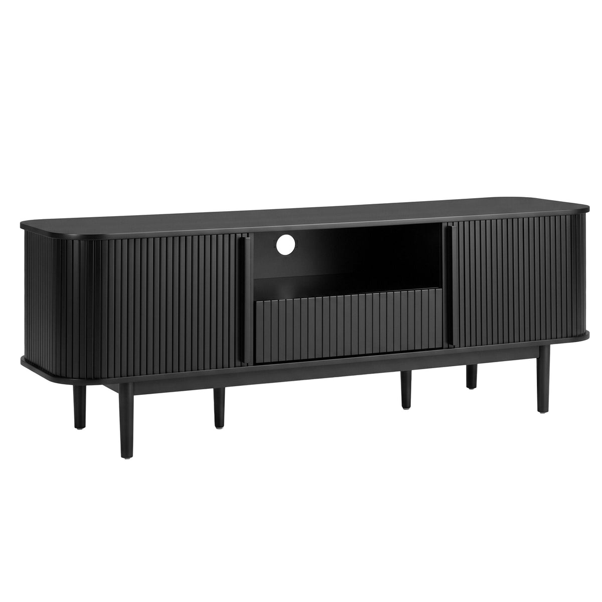 160cm TV Unit with Sliding Fluted Doors and Storage Drawer - Black - Furniture > Living Room > TV Units - Rivercity House & Home Co. (ABN 18 642 972 209) - Affordable Modern Furniture Australia