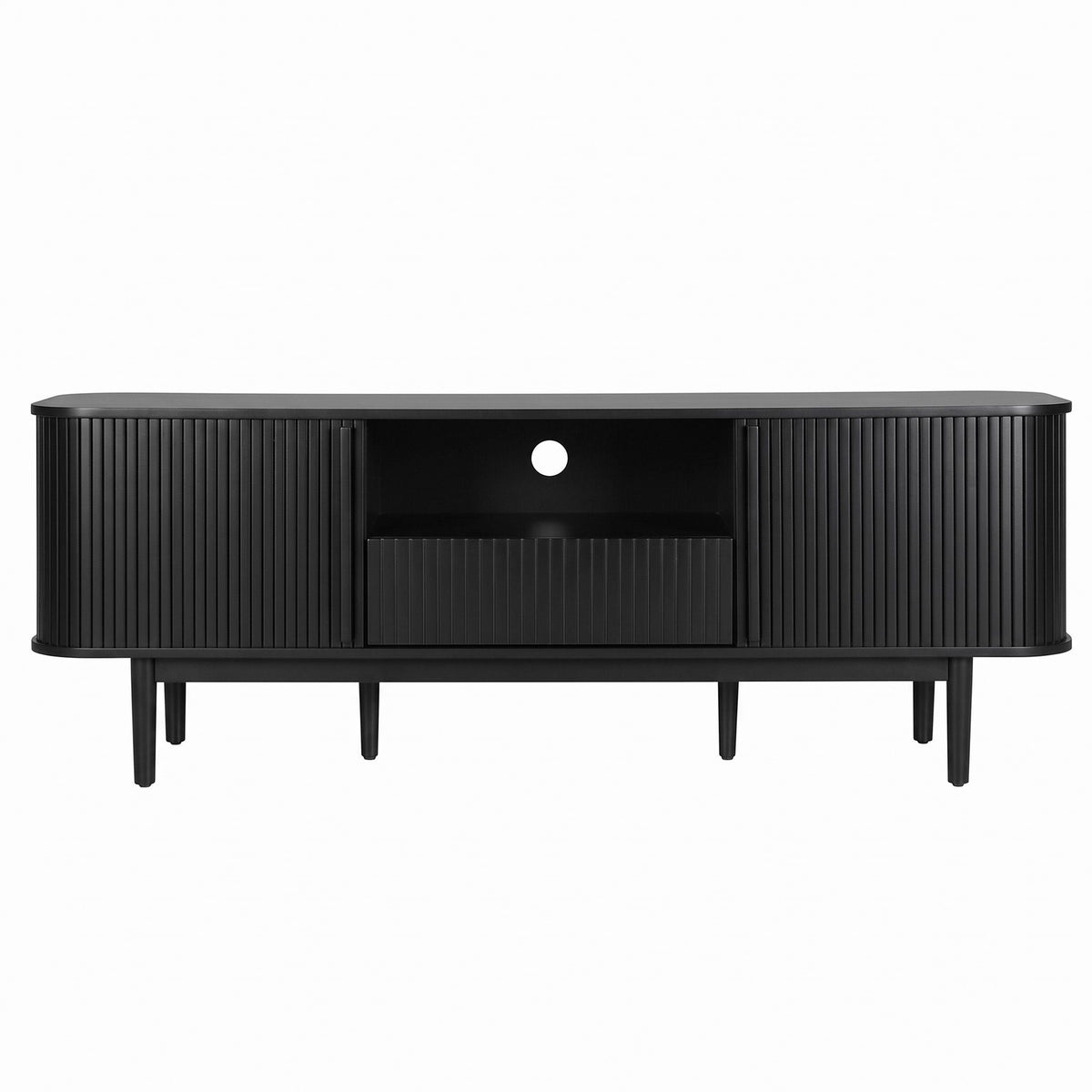 160cm TV Unit with Sliding Fluted Doors and Storage Drawer - Black - Furniture > Living Room > TV Units - Rivercity House & Home Co. (ABN 18 642 972 209) - Affordable Modern Furniture Australia