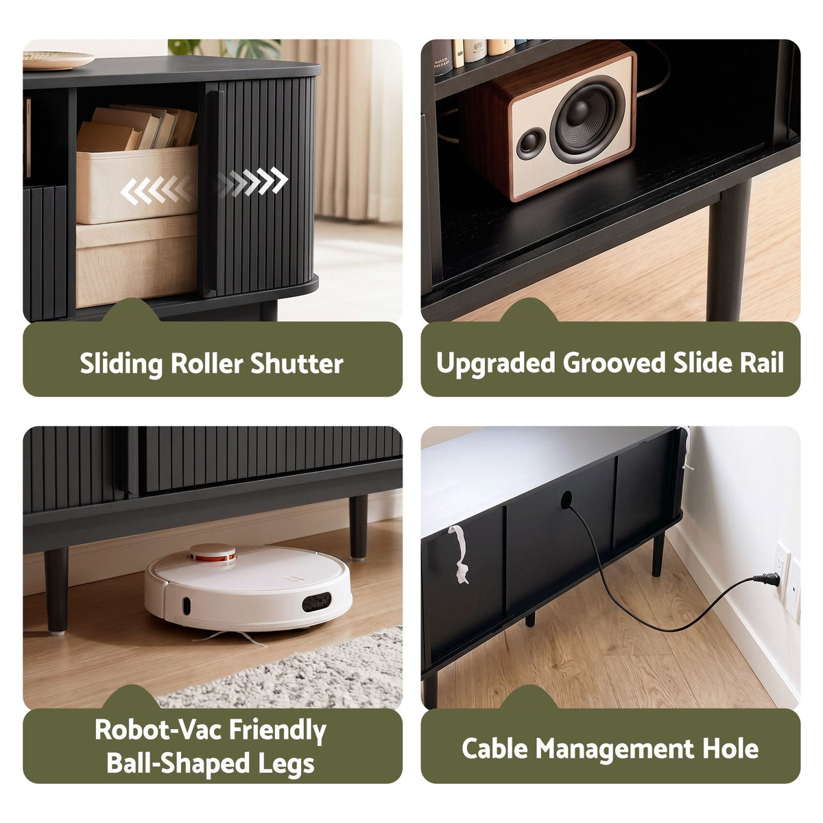 160cm TV Unit with Sliding Fluted Doors and Storage Drawer - Black - Furniture > Living Room > TV Units - Rivercity House & Home Co. (ABN 18 642 972 209) - Affordable Modern Furniture Australia