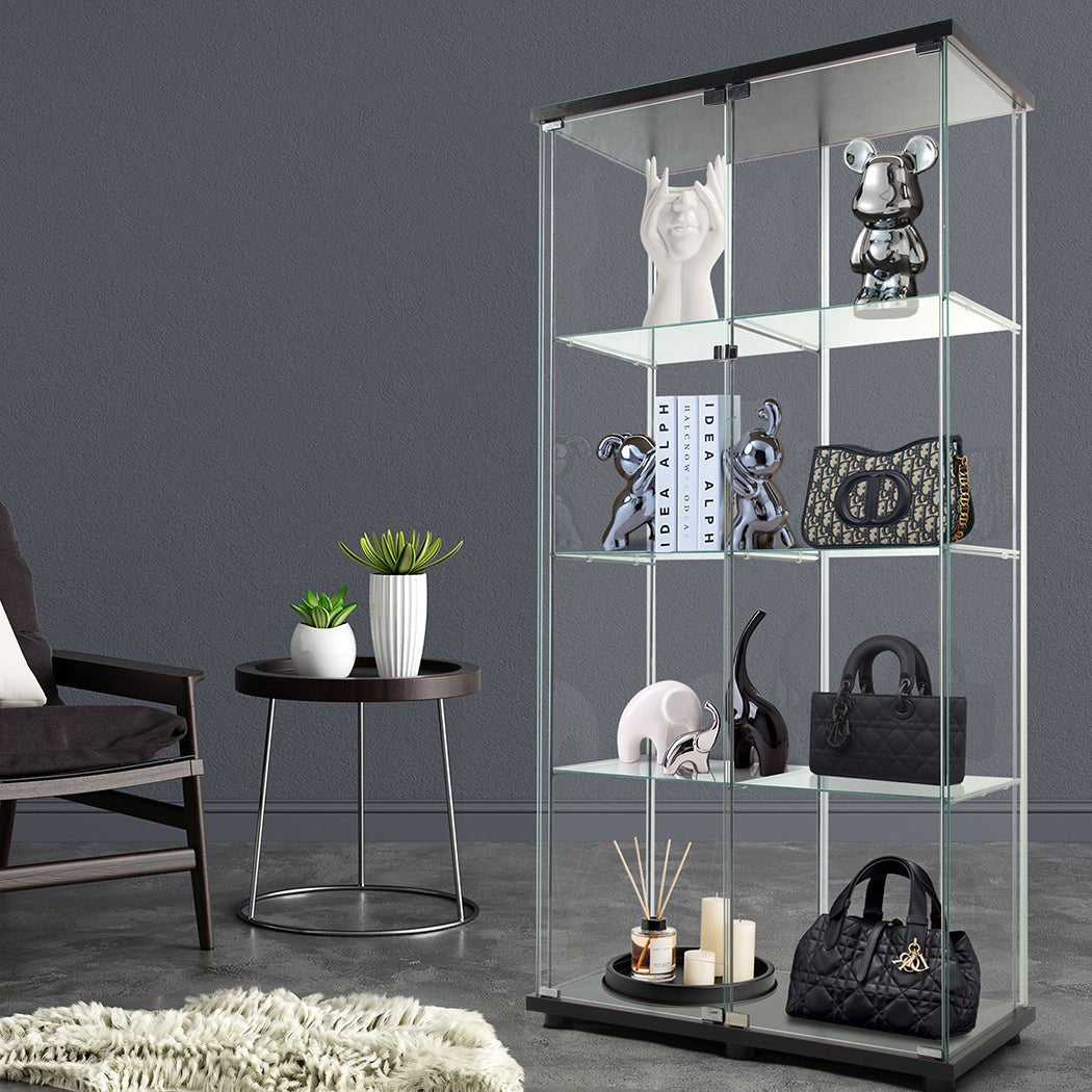 164cm 4 - Tier Glass Display Cabinet with 2 Doors - Black - Rivercity House & Home Co. (ABN 18 642 972 209) - Affordable Modern Furniture Australia