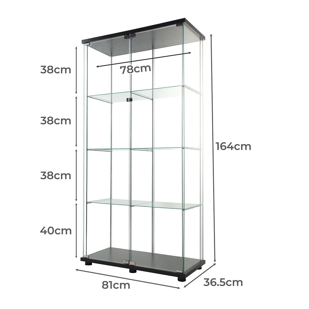 164cm 4 - Tier Glass Display Cabinet with 2 Doors - Black - Rivercity House & Home Co. (ABN 18 642 972 209) - Affordable Modern Furniture Australia