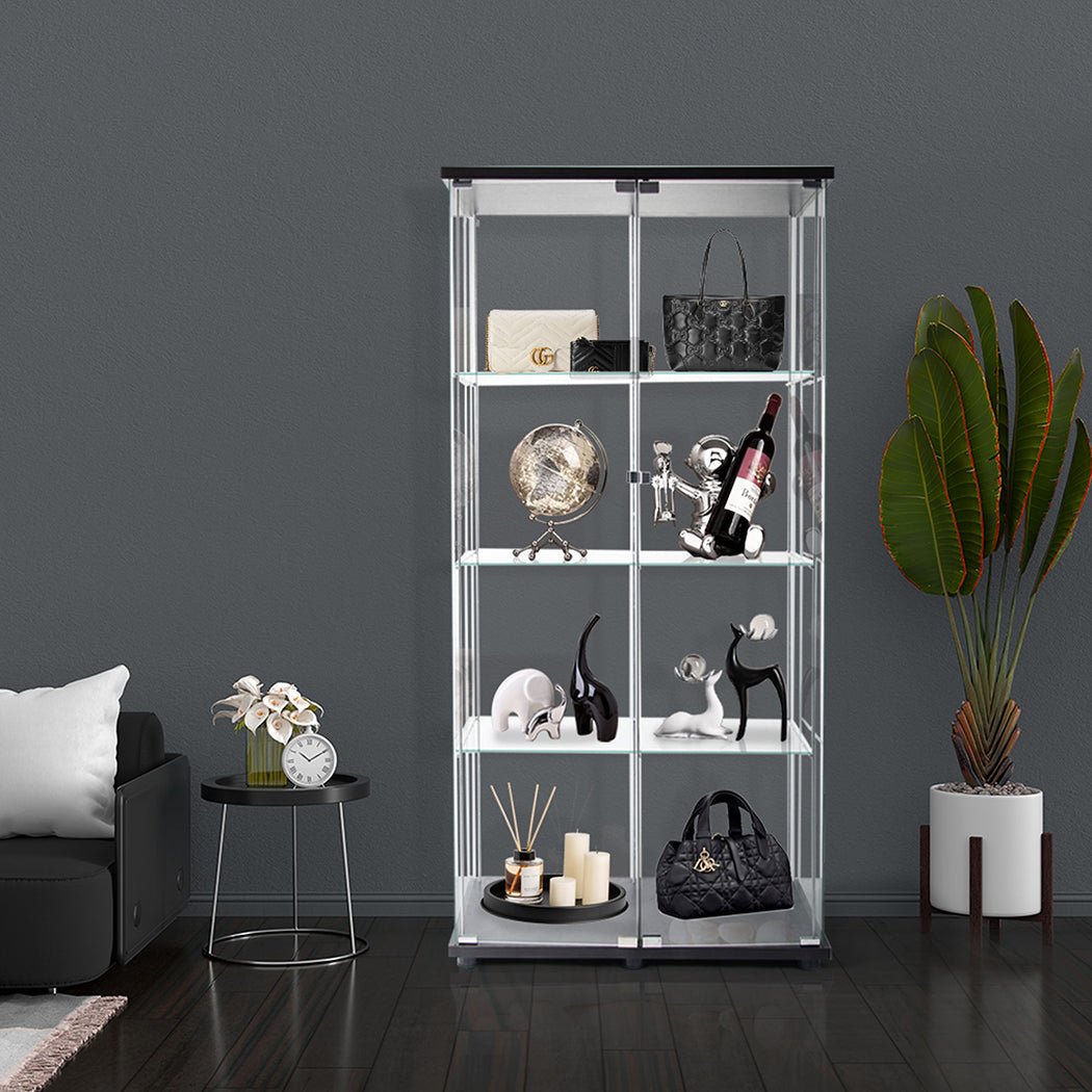 164cm 4 - Tier Glass Display Cabinet with 2 Doors - Black - Rivercity House & Home Co. (ABN 18 642 972 209) - Affordable Modern Furniture Australia
