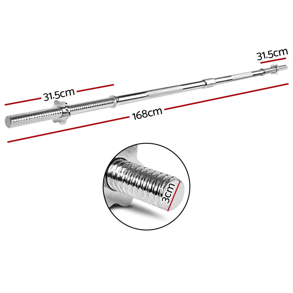 168cm Barbell Bar with Spring Collars for Weight Plates - Silver - Sports & Fitness > Exercise, Gym & Fitness > Free Weights - Rivercity House & Home Co. (ABN 18 642 972 209) - Affordable Modern Furniture Australia