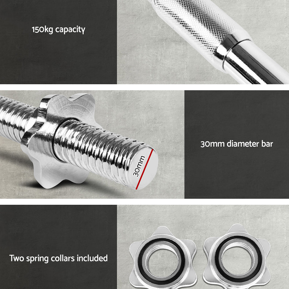 168cm Barbell Bar with Spring Collars for Weight Plates - Silver - Sports & Fitness > Exercise, Gym & Fitness > Free Weights - Rivercity House & Home Co. (ABN 18 642 972 209) - Affordable Modern Furniture Australia