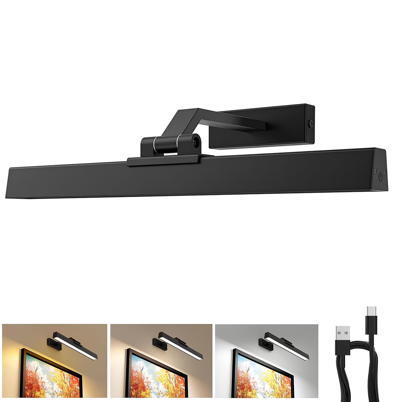 16in Battery Operated Dimmable Picture Light with Remote Control for Wall Art - Black - Home & Garden > Lighting > Wall Lights - Rivercity House & Home Co. (ABN 18 642 972 209) - Affordable Modern Furniture Australia