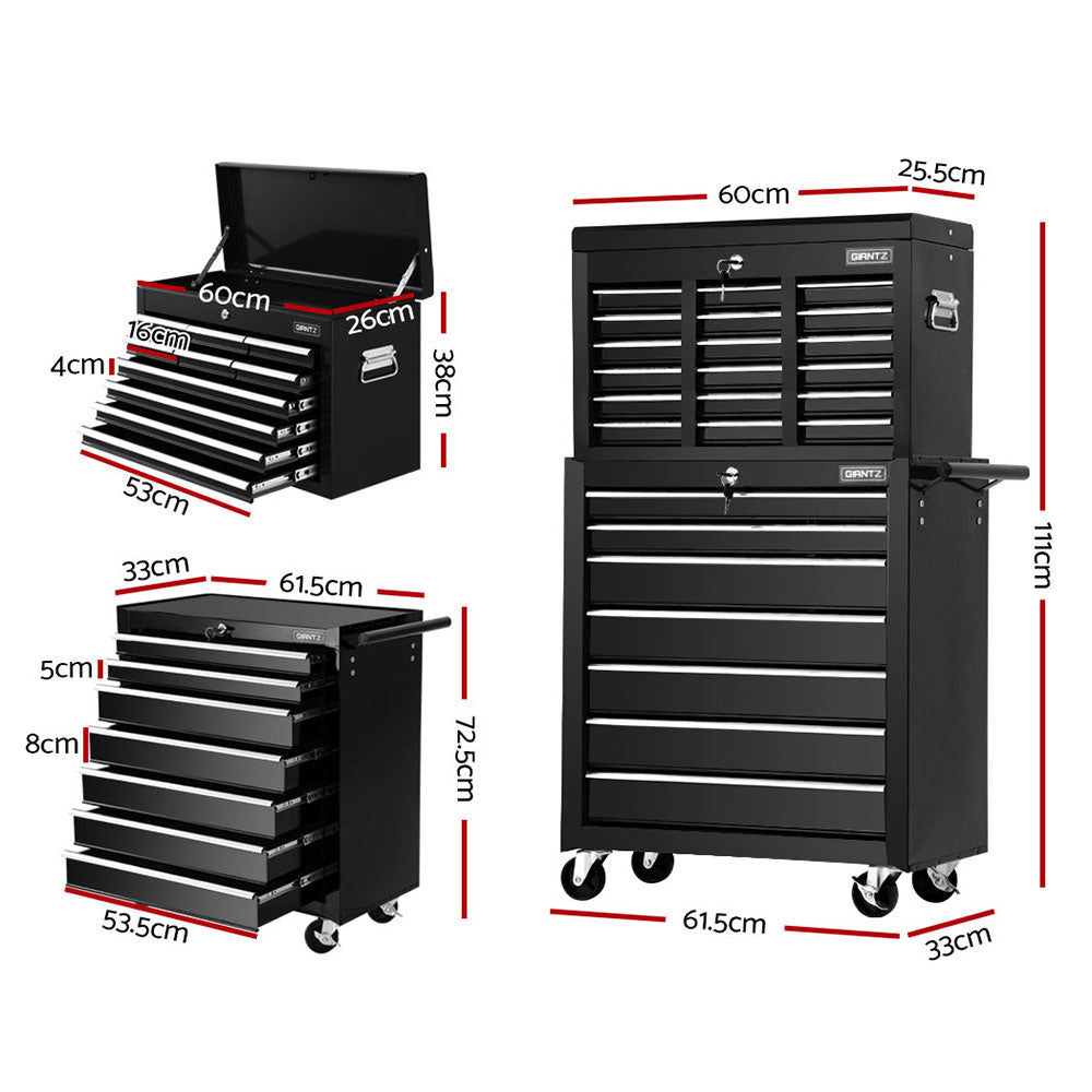 17 Drawer Tool Box Cabinet Chest Trolley Toolbox Garage Storage Box Black - Tools > Tools Storage > Tool Cabinets - Rivercity House & Home Co. (ABN 18 642 972 209) - Affordable Modern Furniture Australia