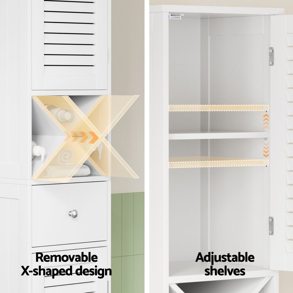 170cm Tall Slim Bathroom Storage Cabinet with Adjustable X - Shape Shelves and Louver Door - White - Furniture > Bathroom > Bathroom Cabinets, Cupboards & Storage - Rivercity House & Home Co. (ABN 18 642 972 209) - Affordable Modern Furniture Australia