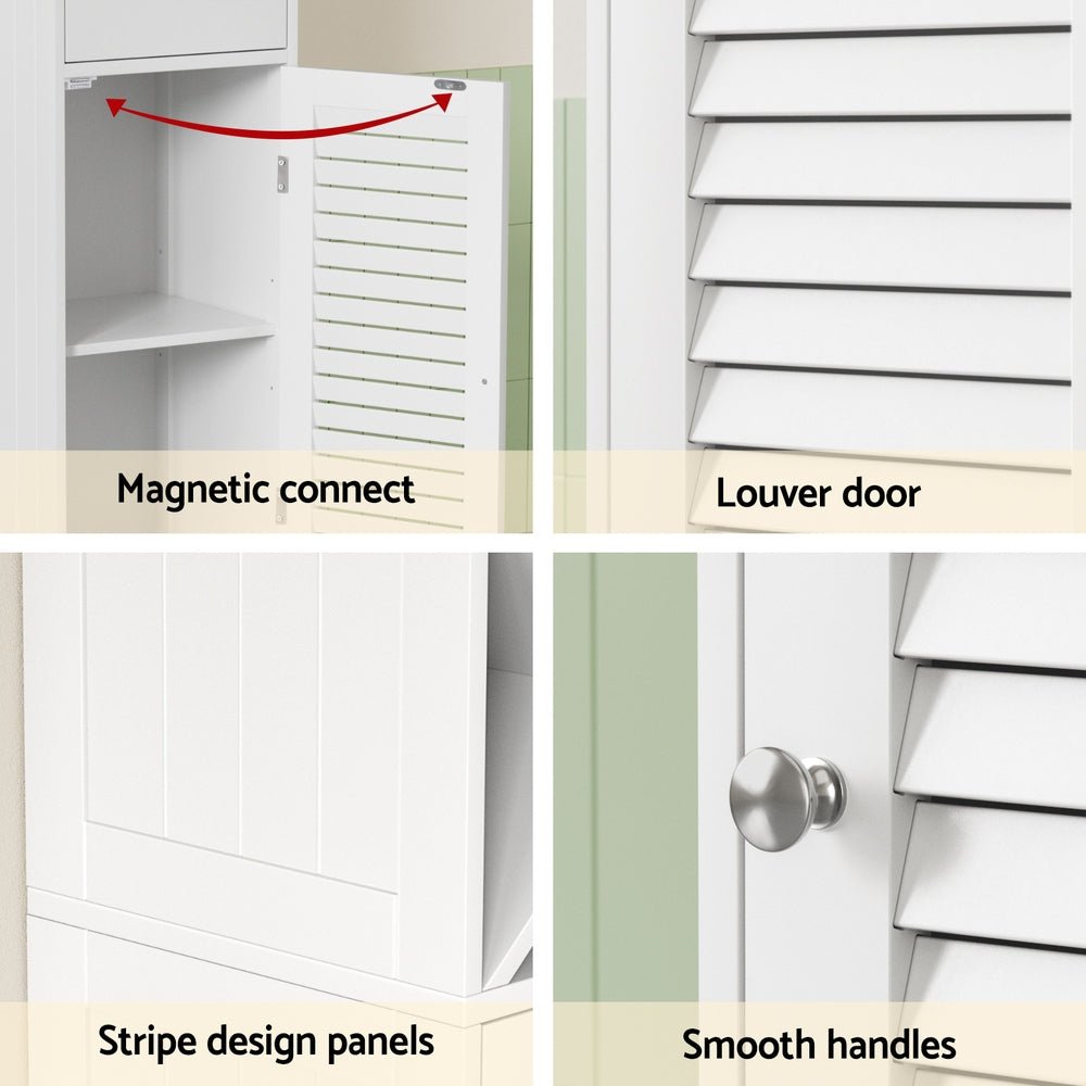 170cm Tall Slim Bathroom Storage Cabinet with Adjustable X - Shape Shelves and Louver Door - White - Furniture > Bathroom > Bathroom Cabinets, Cupboards & Storage - Rivercity House & Home Co. (ABN 18 642 972 209) - Affordable Modern Furniture Australia