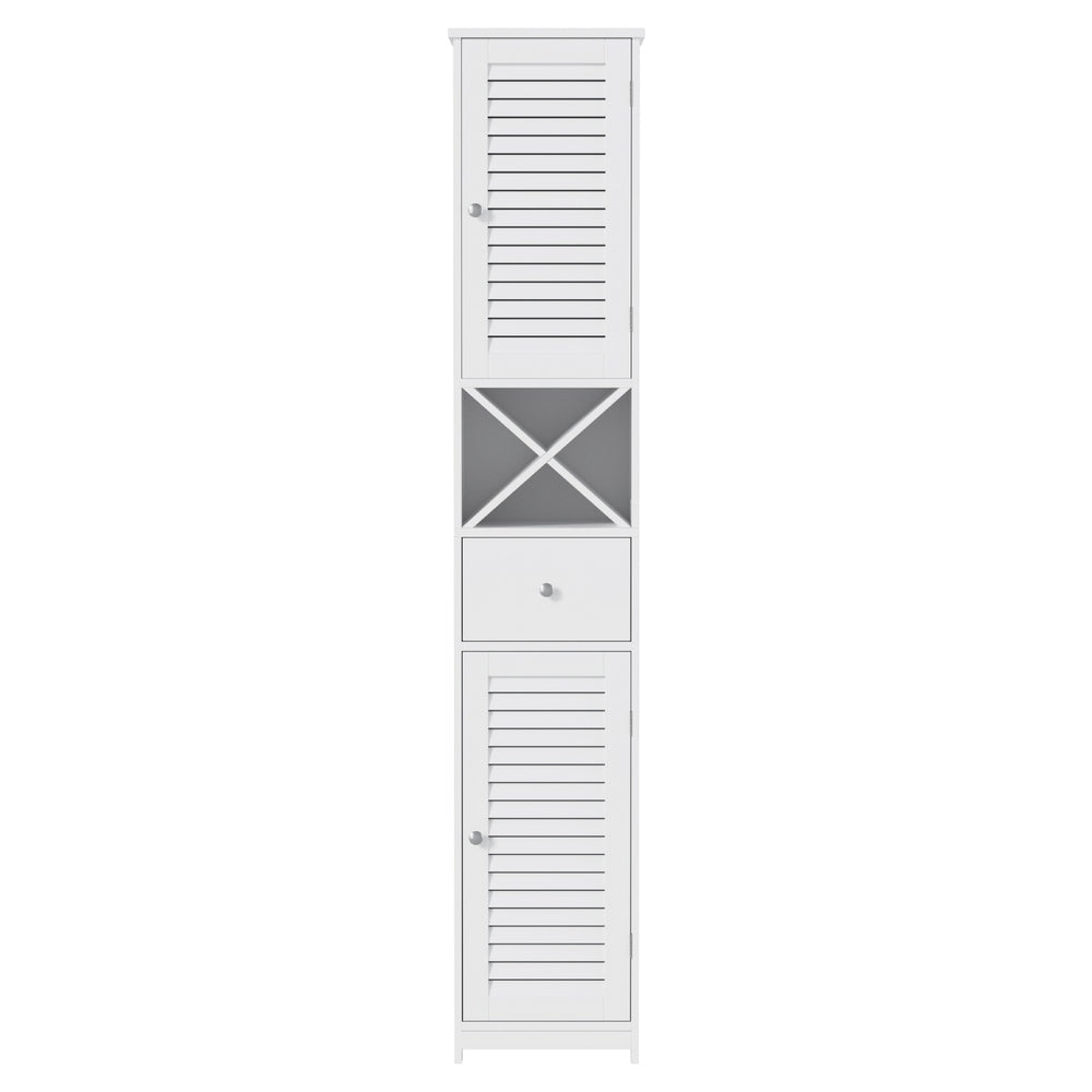 170cm Tall Slim Bathroom Storage Cabinet with Adjustable X - Shape Shelves and Louver Door - White - Furniture > Bathroom > Bathroom Cabinets, Cupboards & Storage - Rivercity House & Home Co. (ABN 18 642 972 209) - Affordable Modern Furniture Australia
