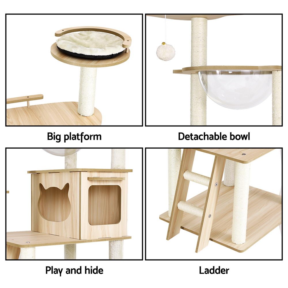 174cm Cat Tree Tower with Scratching Post, Ladder, Bed & Condo - Beige - Pet Care > Cat Supplies > Cat Scratching Posts - Rivercity House & Home Co. (ABN 18 642 972 209) - Affordable Modern Furniture Australia