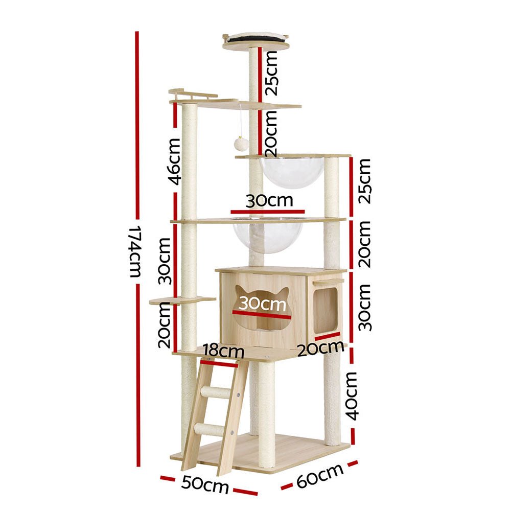 174cm Cat Tree Tower with Scratching Post, Ladder, Bed & Condo - Beige - Pet Care > Cat Supplies > Cat Scratching Posts - Rivercity House & Home Co. (ABN 18 642 972 209) - Affordable Modern Furniture Australia