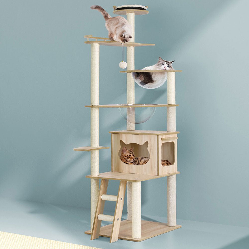 174cm Cat Tree Tower with Scratching Post, Ladder, Bed & Condo - Beige - Pet Care > Cat Supplies > Cat Scratching Posts - Rivercity House & Home Co. (ABN 18 642 972 209) - Affordable Modern Furniture Australia