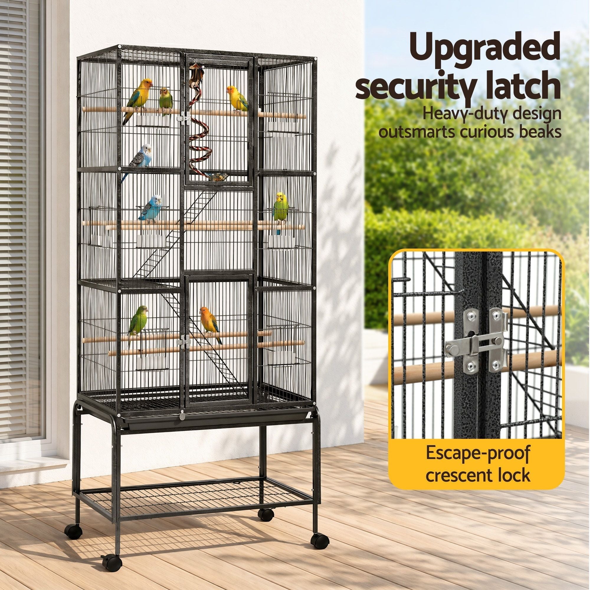 176cm 3-Tier Large Bird Cage Aviary with Ladder Parrot Budgie Wheels Black - Pet Care > Bird > Bird Cages & Stands - Rivercity House & Home Co. (ABN 18 642 972 209) - Affordable Modern Furniture Australia