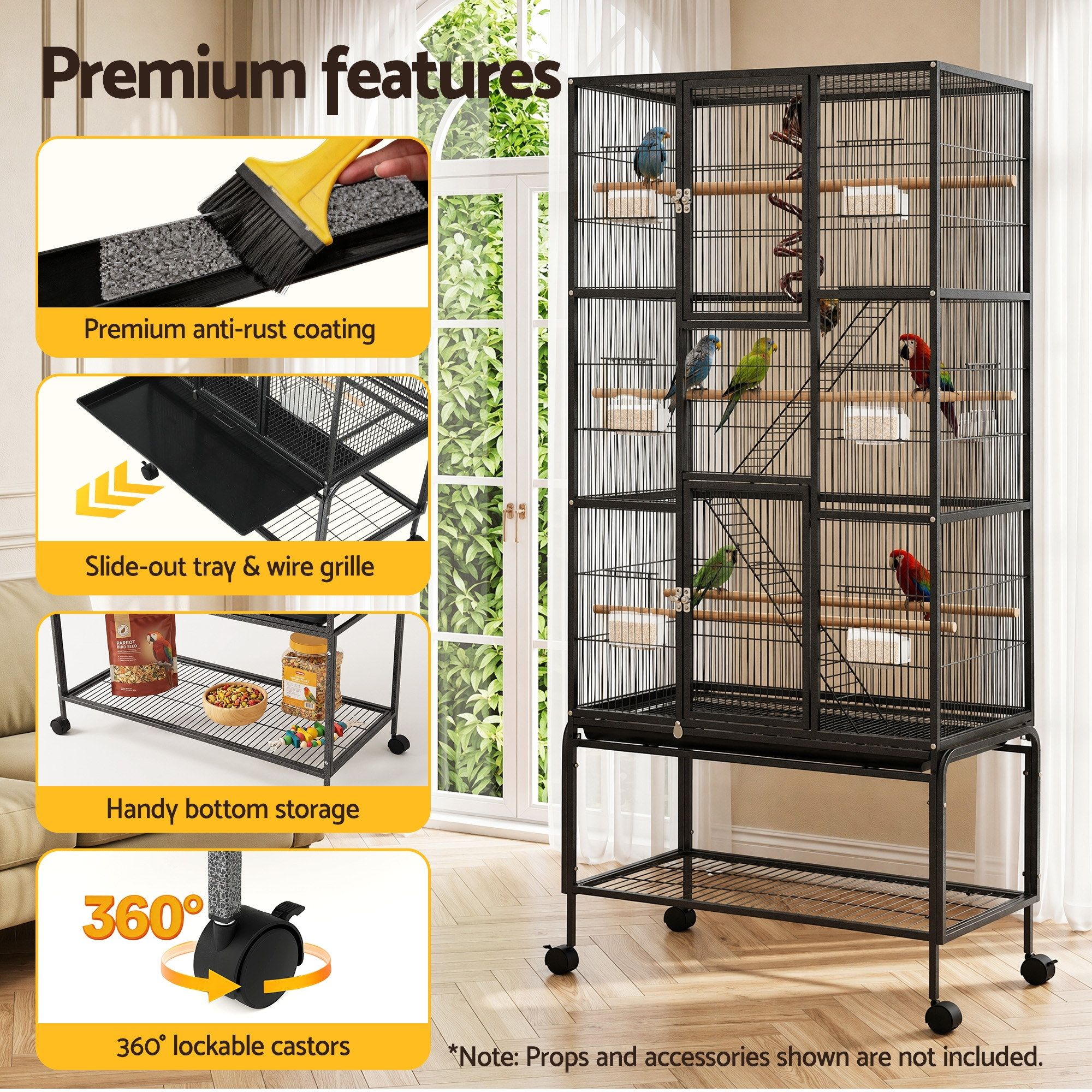 176cm 3-Tier Large Bird Cage Aviary with Ladder Parrot Budgie Wheels Black - Pet Care > Bird > Bird Cages & Stands - Rivercity House & Home Co. (ABN 18 642 972 209) - Affordable Modern Furniture Australia