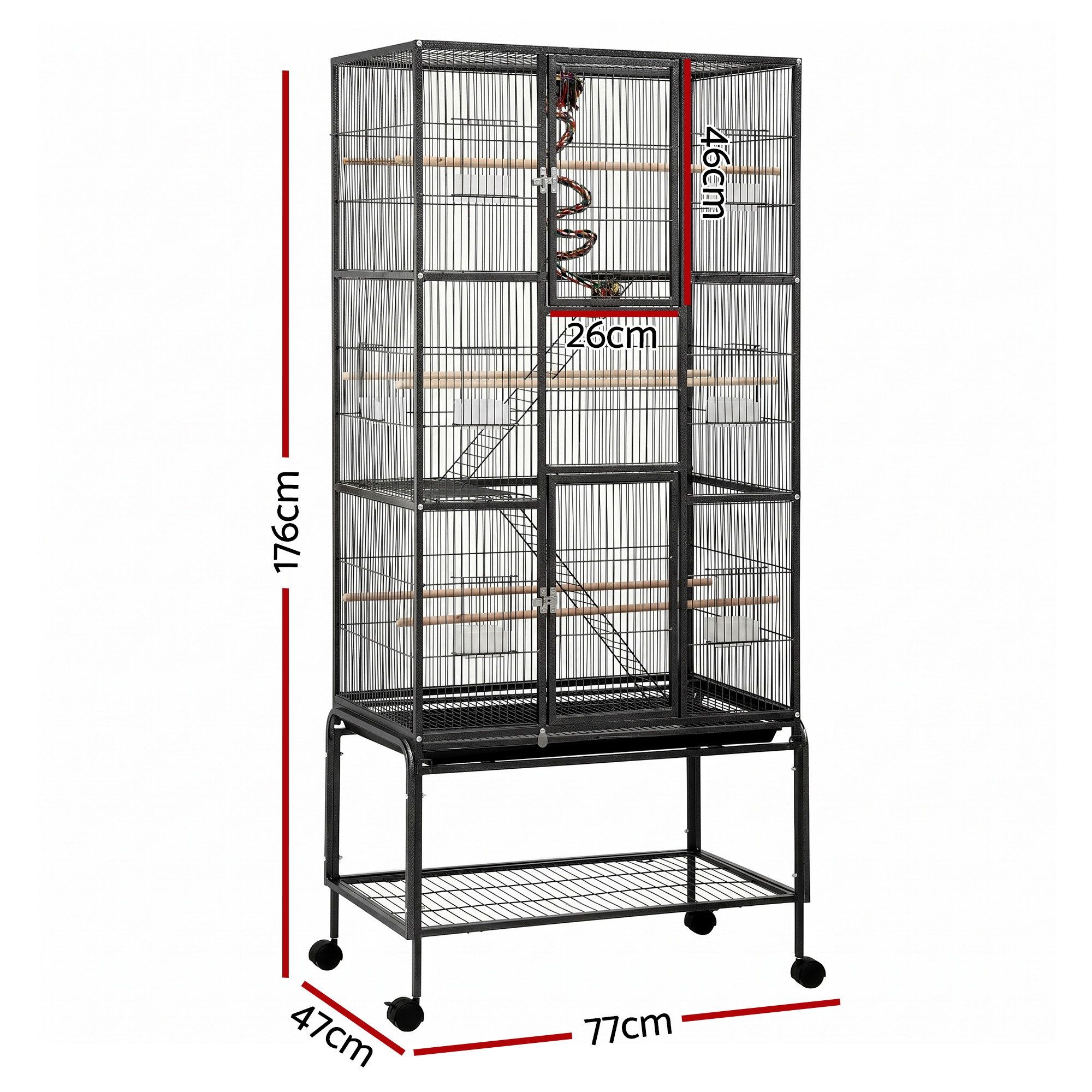 176cm 3-Tier Large Bird Cage Aviary with Ladder Parrot Budgie Wheels Black - Pet Care > Bird > Bird Cages & Stands - Rivercity House & Home Co. (ABN 18 642 972 209) - Affordable Modern Furniture Australia