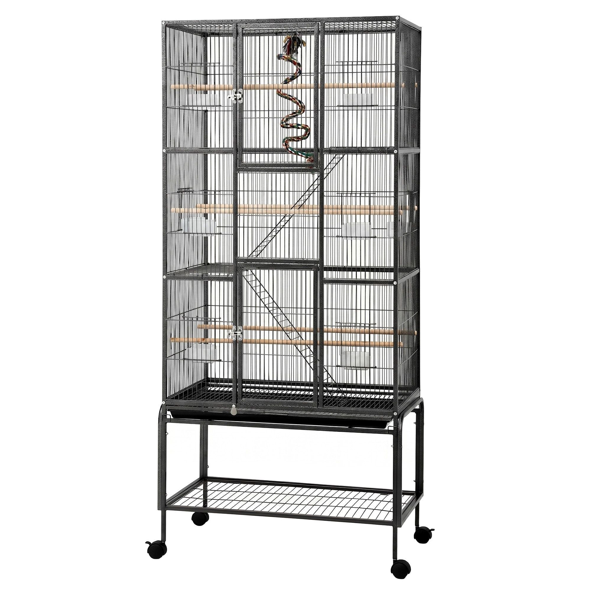 176cm 3-Tier Large Bird Cage Aviary with Ladder Parrot Budgie Wheels Black - Pet Care > Bird > Bird Cages & Stands - Rivercity House & Home Co. (ABN 18 642 972 209) - Affordable Modern Furniture Australia
