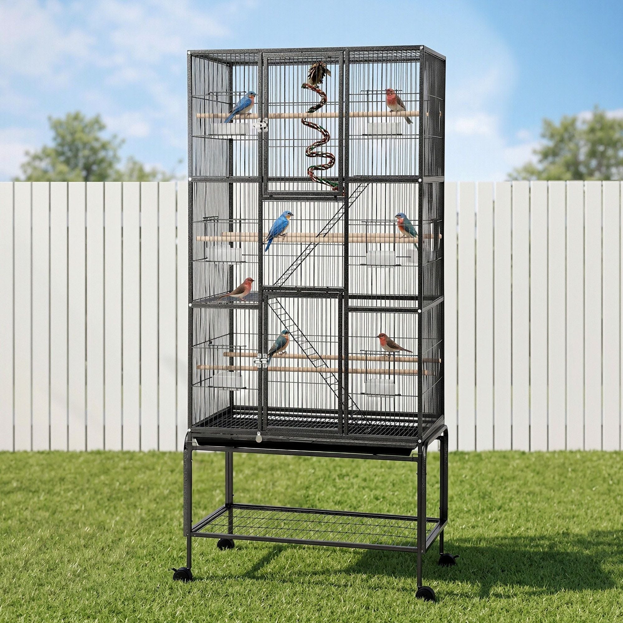 176cm 3-Tier Large Bird Cage Aviary with Ladder Parrot Budgie Wheels Black - Pet Care > Bird > Bird Cages & Stands - Rivercity House & Home Co. (ABN 18 642 972 209) - Affordable Modern Furniture Australia