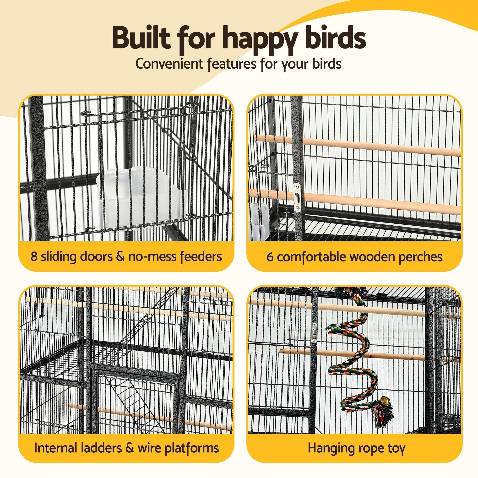 176cm 3-Tier Large Bird Cage Aviary with Ladder Parrot Budgie Wheels Black - Pet Care > Bird > Bird Cages & Stands - Rivercity House & Home Co. (ABN 18 642 972 209) - Affordable Modern Furniture Australia