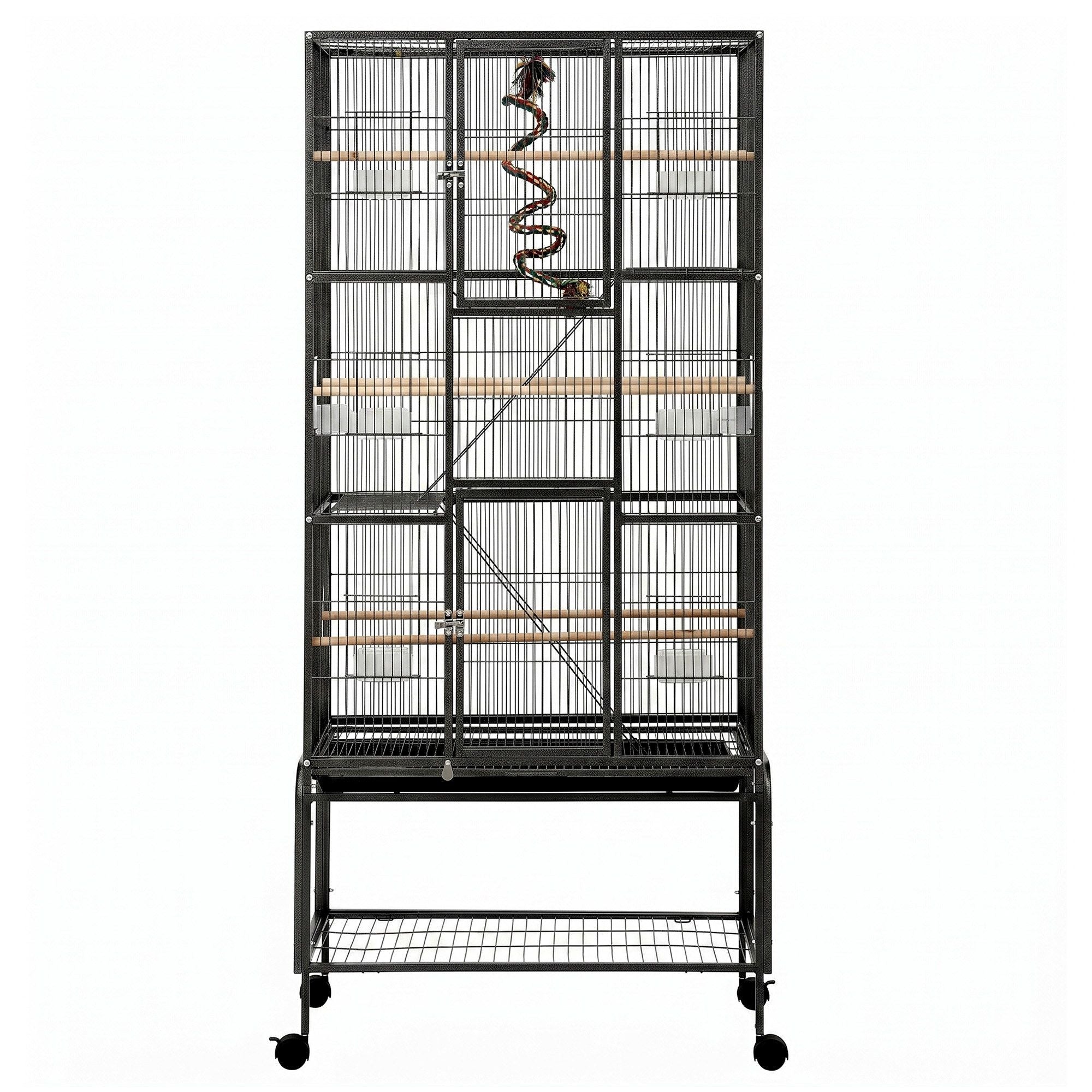176cm 3-Tier Large Bird Cage Aviary with Ladder Parrot Budgie Wheels Black - Pet Care > Bird > Bird Cages & Stands - Rivercity House & Home Co. (ABN 18 642 972 209) - Affordable Modern Furniture Australia