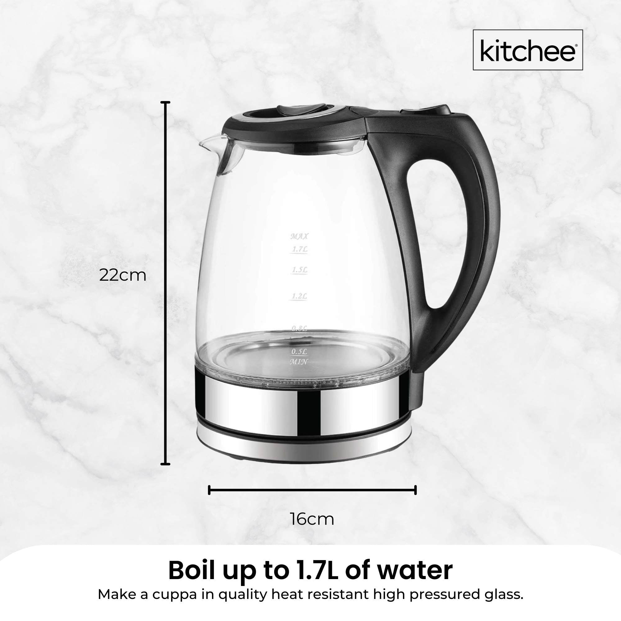 1.7L Electric Glass Kettle LED Blue Light 360 Automatic Cordless Water Boiling Jug - Appliances > Kitchen Appliances > Kettles - Rivercity House & Home Co. (ABN 18 642 972 209) - Affordable Modern Furniture Australia