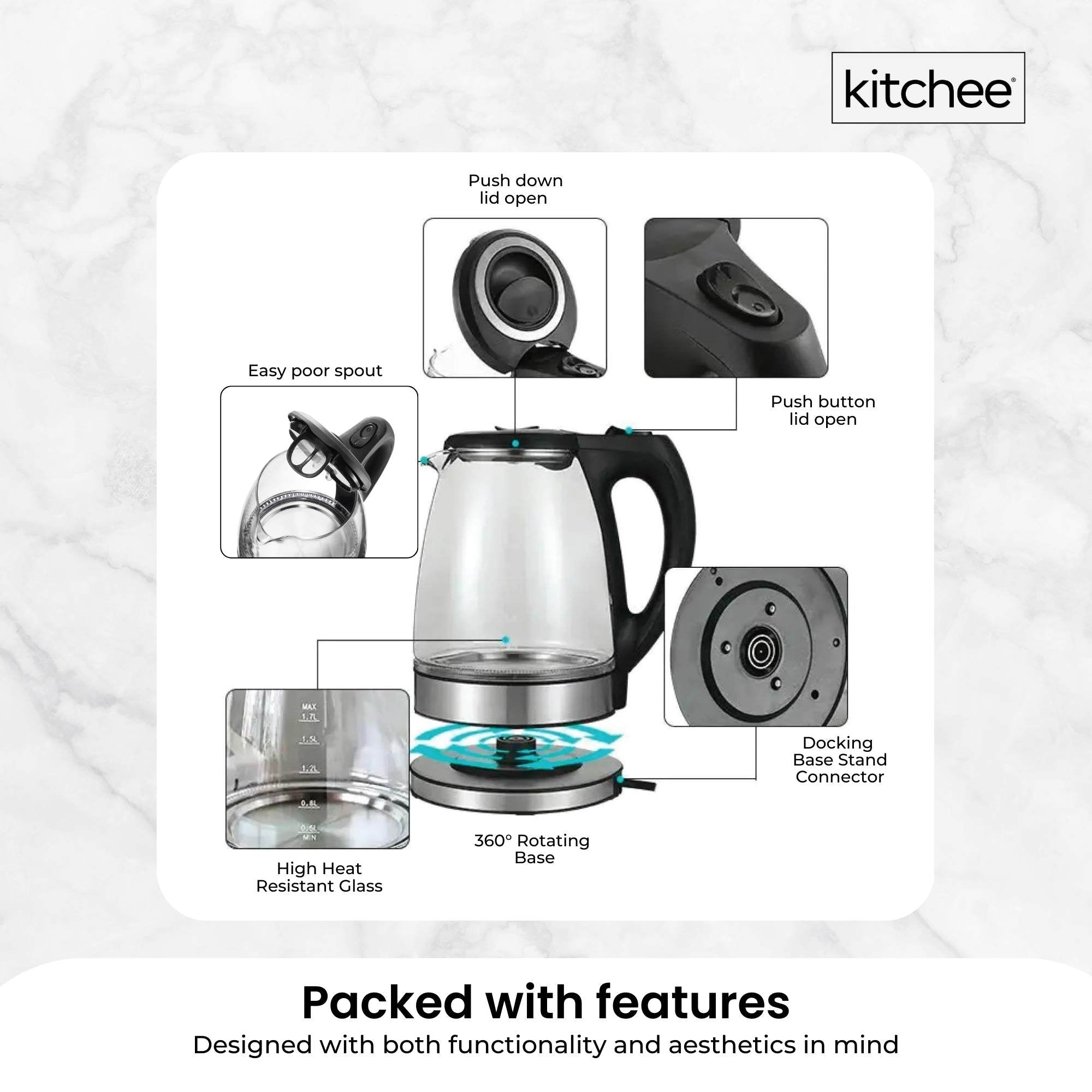 1.7L Electric Glass Kettle LED Blue Light 360 Automatic Cordless Water Boiling Jug - Appliances > Kitchen Appliances > Kettles - Rivercity House & Home Co. (ABN 18 642 972 209) - Affordable Modern Furniture Australia