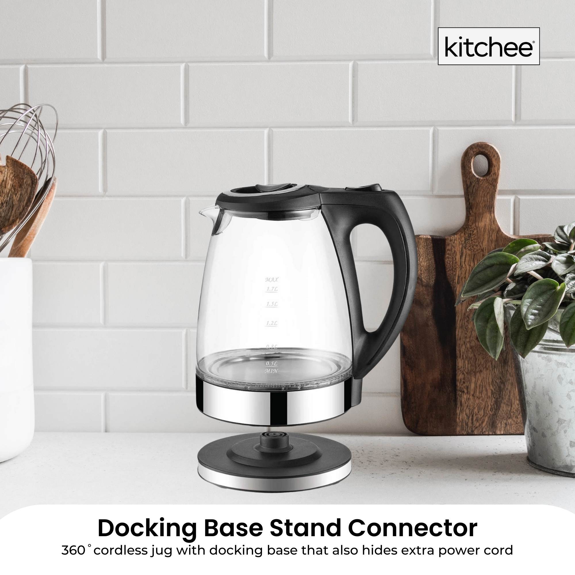 1.7L Electric Glass Kettle LED Blue Light 360 Automatic Cordless Water Boiling Jug - Appliances > Kitchen Appliances > Kettles - Rivercity House & Home Co. (ABN 18 642 972 209) - Affordable Modern Furniture Australia