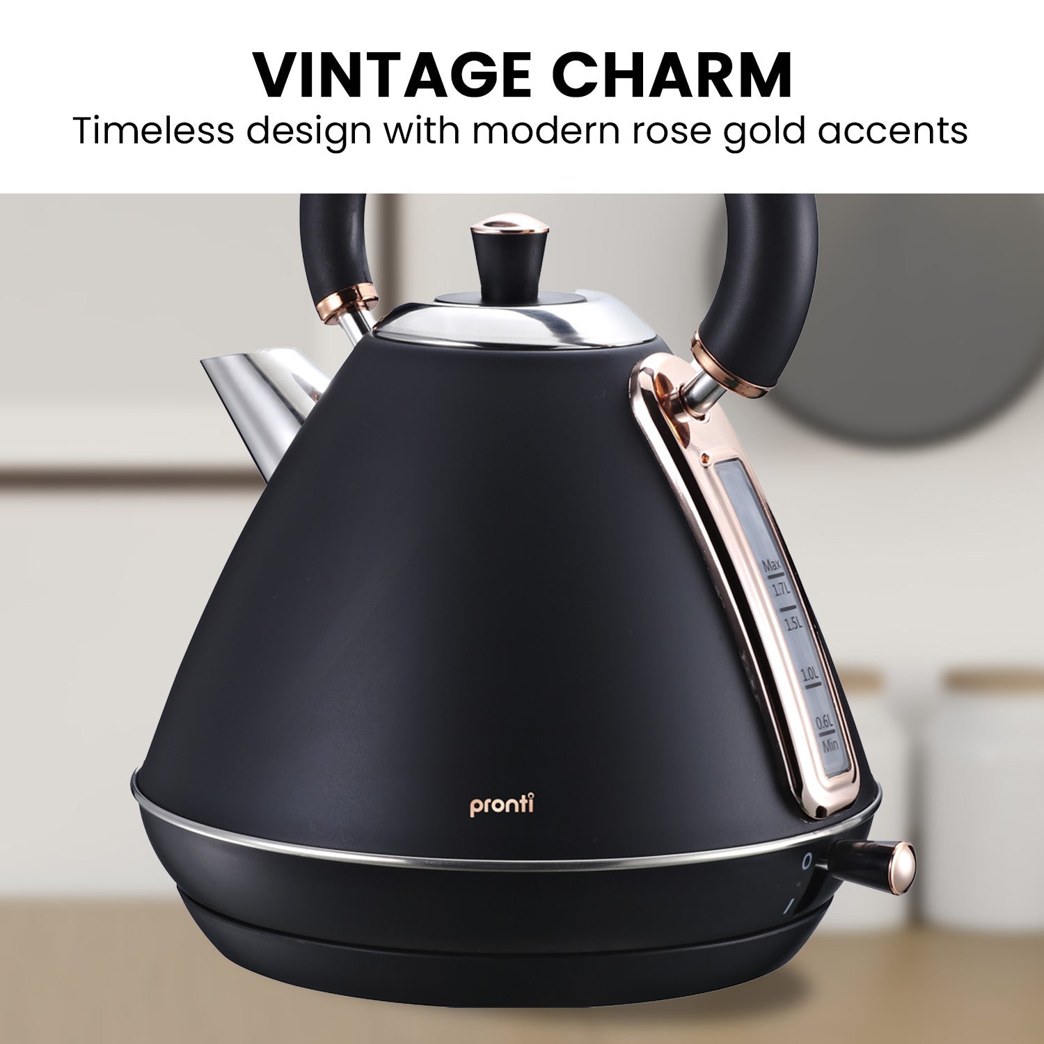 1.7L Rose Trim Collection Kettle - Black - Commercial > Commercial Others > Distilling & Brewing - Rivercity House & Home Co. (ABN 18 642 972 209) - Affordable Modern Furniture Australia