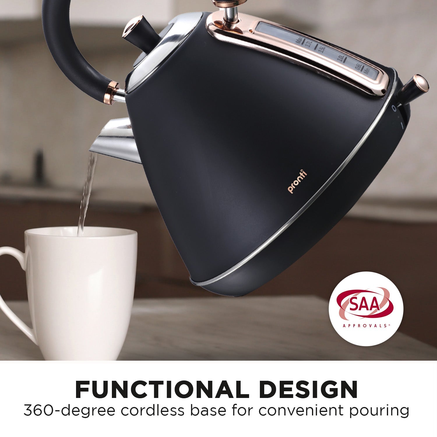 1.7L Rose Trim Collection Kettle - Black - Commercial > Commercial Others > Distilling & Brewing - Rivercity House & Home Co. (ABN 18 642 972 209) - Affordable Modern Furniture Australia