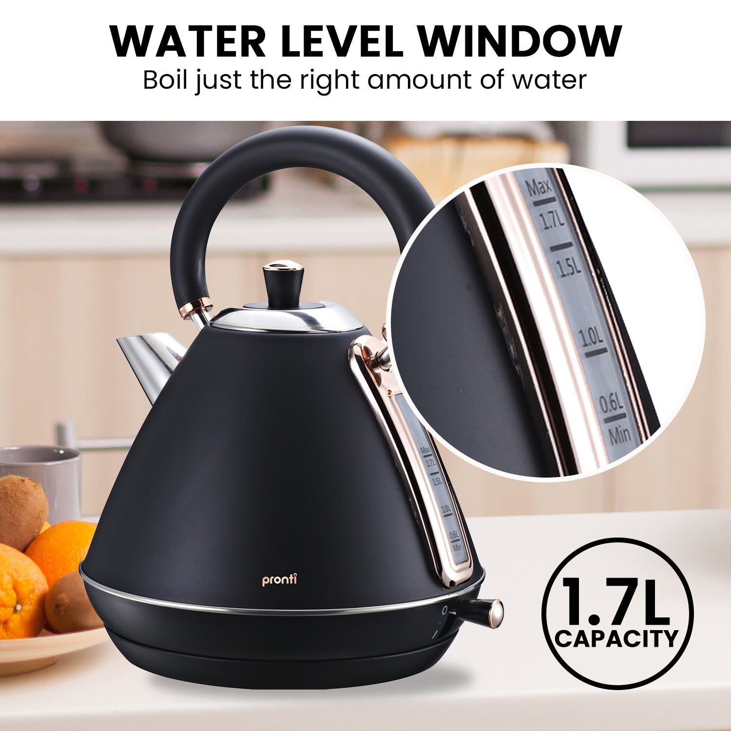 1.7L Rose Trim Collection Kettle - Black - Commercial > Commercial Others > Distilling & Brewing - Rivercity House & Home Co. (ABN 18 642 972 209) - Affordable Modern Furniture Australia