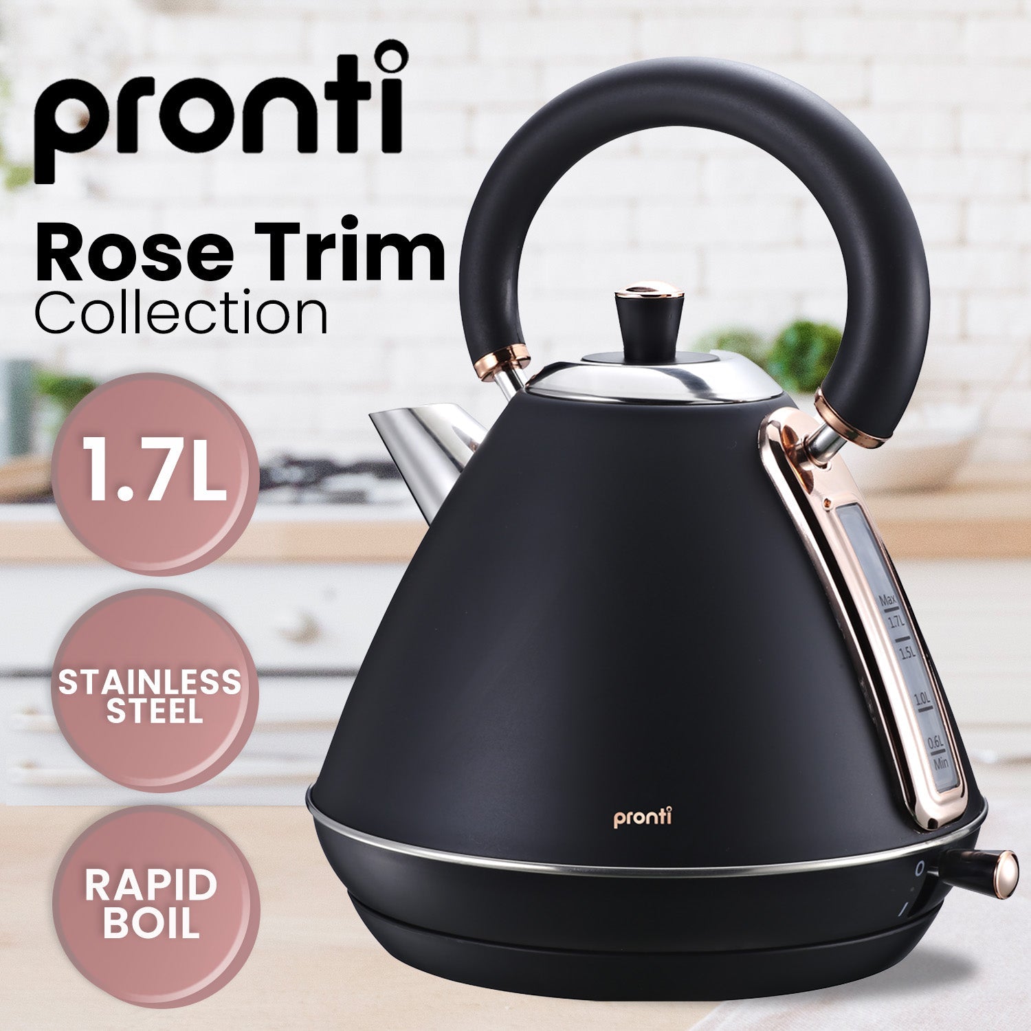 1.7L Rose Trim Collection Kettle - Black - Commercial > Commercial Others > Distilling & Brewing - Rivercity House & Home Co. (ABN 18 642 972 209) - Affordable Modern Furniture Australia