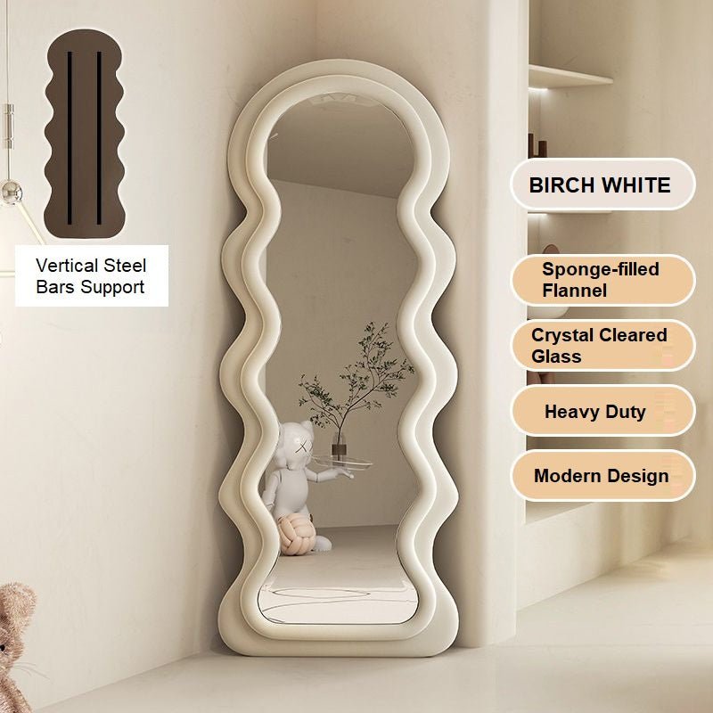 1.7m Elegance Curvy Floor Mirror Wavy Full Lenght Curvy Squiggle Full Body Irregular Asymmetrical Floor Home Decor Birch White - Health & Beauty > Makeup Mirrors - Rivercity House & Home Co. (ABN 18 642 972 209) - Affordable Modern Furniture Australia