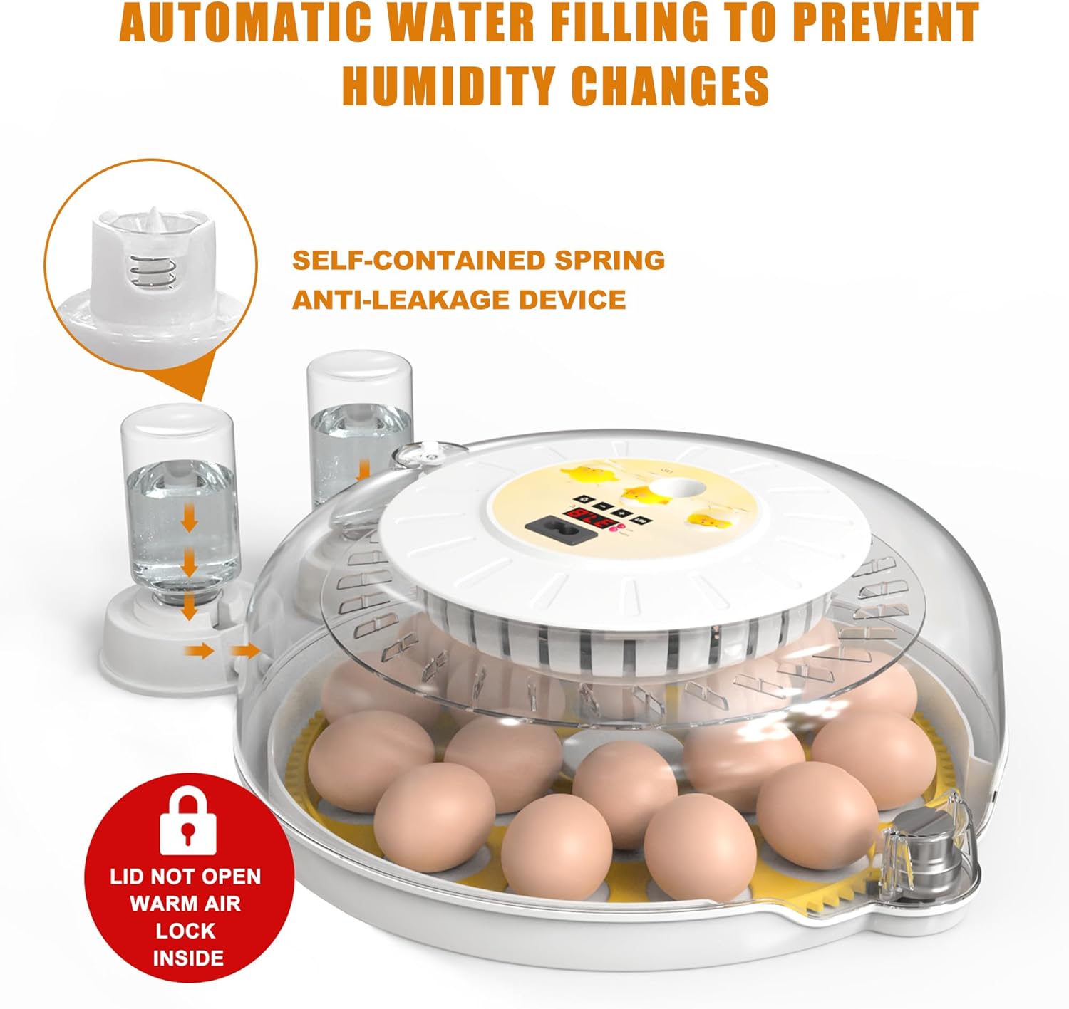 18 Egg Incubator with Automatic Turning, LED Display, Humidity & Temperature Control, Auto Water System, Built - in Egg Candler - Black - Appliances > Aroma Diffusers & Humidifiers > Humidifiers - Rivercity House & Home Co. (ABN 18 642 972 209) - Affordable Modern Furniture Australia